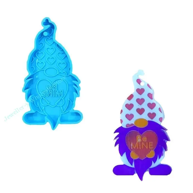 R7UF 1/6x Christmas Molds Gnome Keychain Silicone Mold with Hole for Necklace Luggage Pendant Resin Epoxy Craft Tool Decor