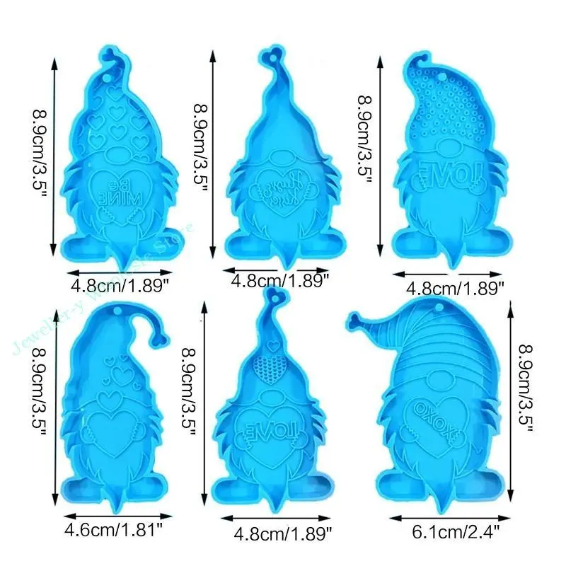 R7UF 1/6x Christmas Molds Gnome Keychain Silicone Mold with Hole for Necklace Luggage Pendant Resin Epoxy Craft Tool Decor
