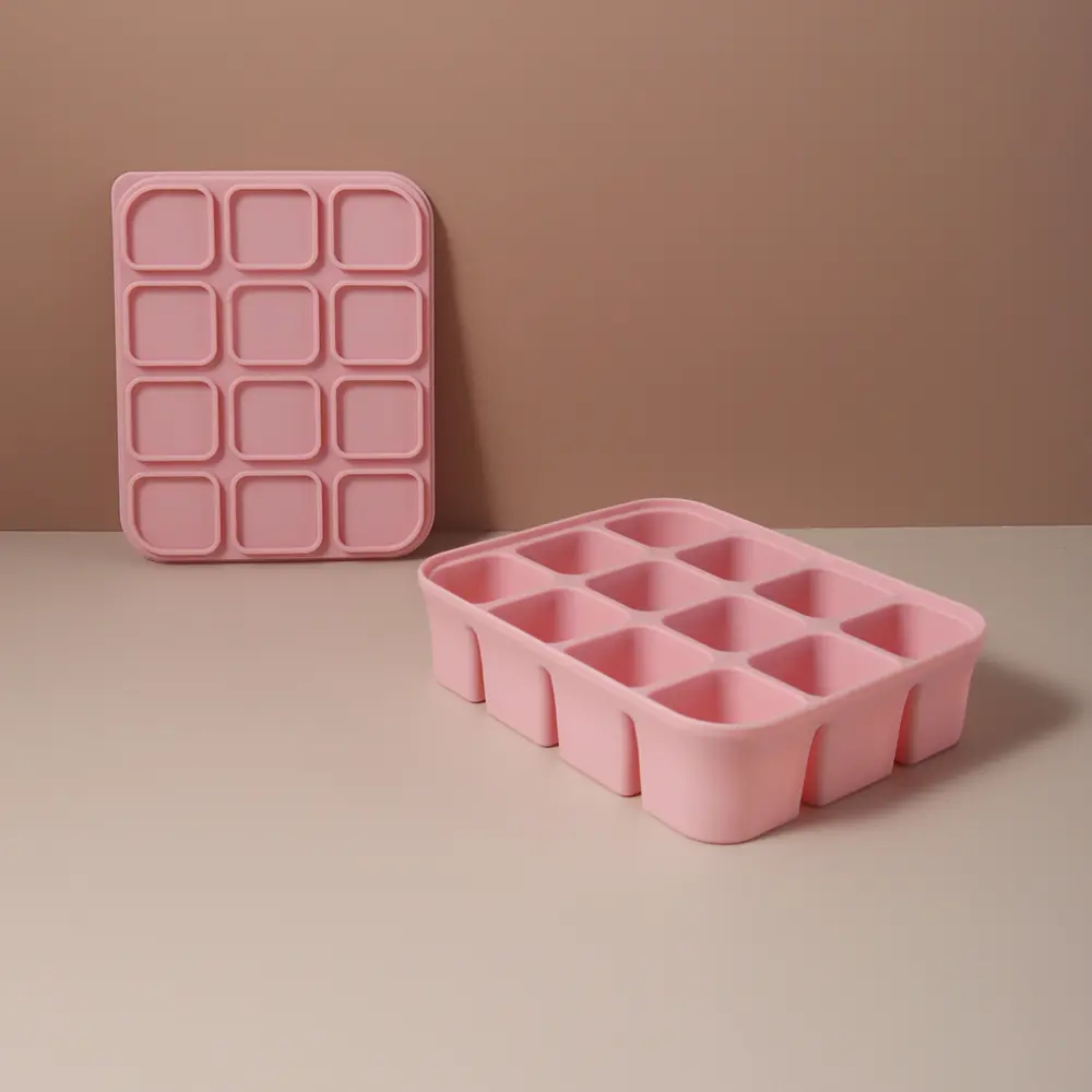 baby Ice Cube Tray Silicone with Lids Flexible Ice Molds for Beverages,Baby Food storage mould, BPA-free
