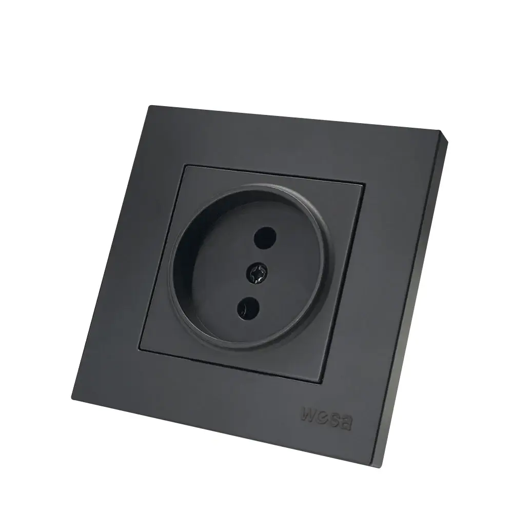 NEW Black Power Socket 16A EU Standard Electrical Outlett Not Ground Flame Retardant Spray Paint Plastic Panel Wall Socket News