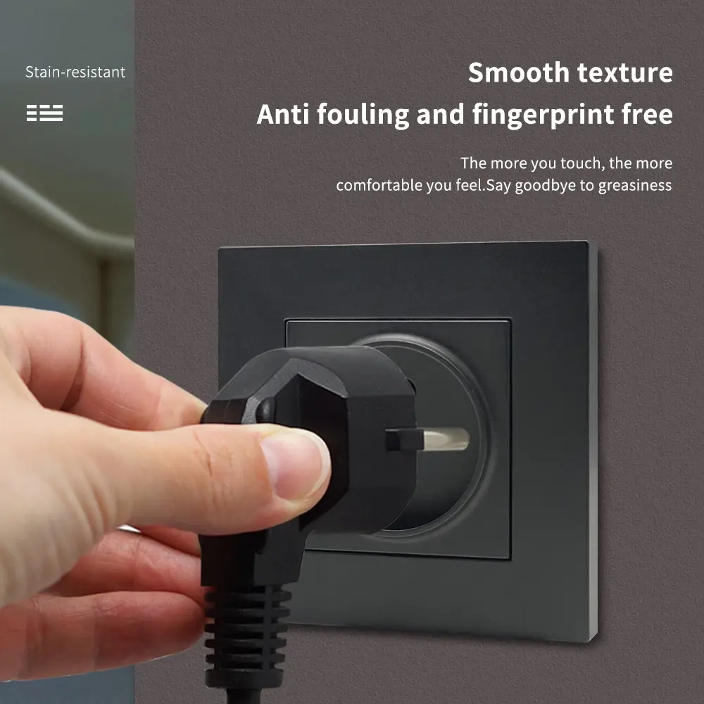NEW Black Power Socket 16A EU Standard Electrical Outlett Not Ground Flame Retardant Spray Paint Plastic Panel Wall Socket News