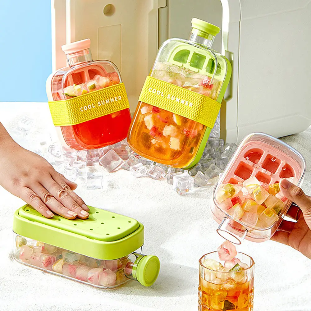 Ice Cube Tray With Straw 2-in-1 Ice-make Pressing Mould Silicone Ice Cube Tray Outdoor Beverage Cup Ice Drink Water Bottle