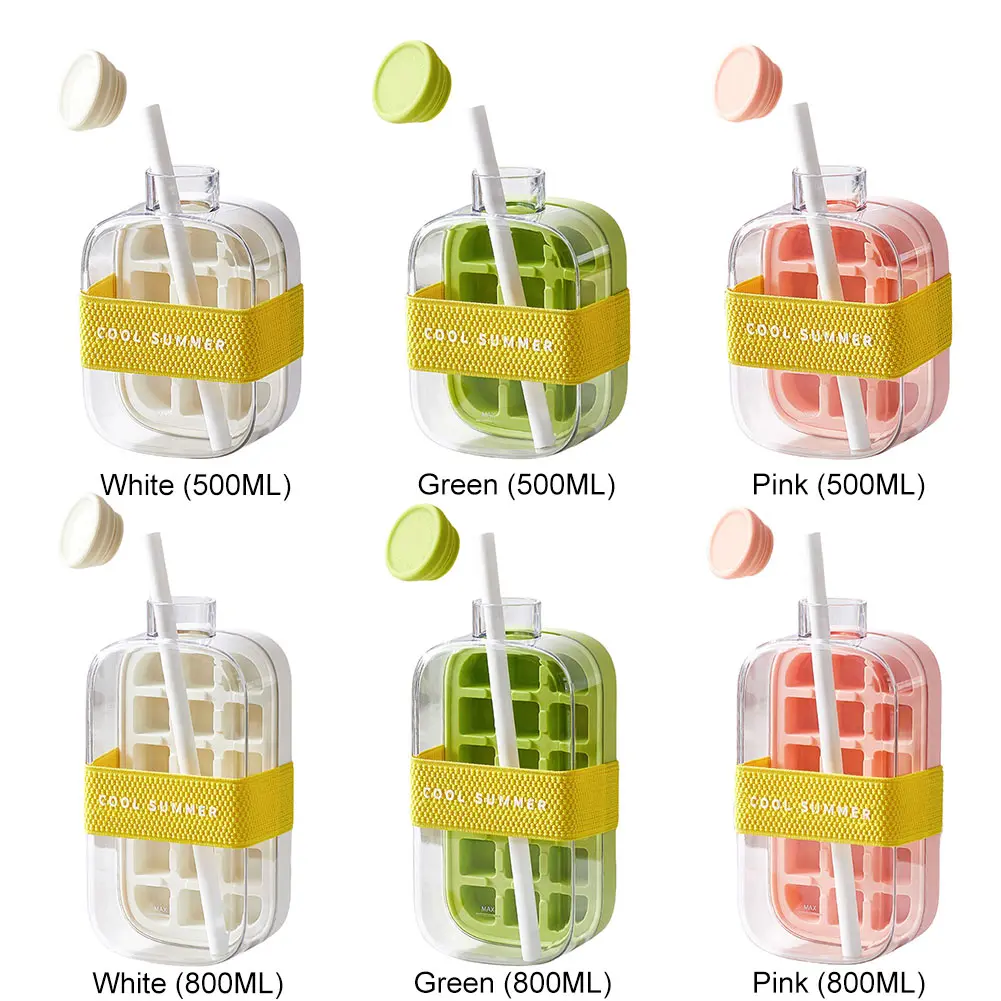 Ice Cube Tray With Straw 2-in-1 Ice-make Pressing Mould Silicone Ice Cube Tray Outdoor Beverage Cup Ice Drink Water Bottle