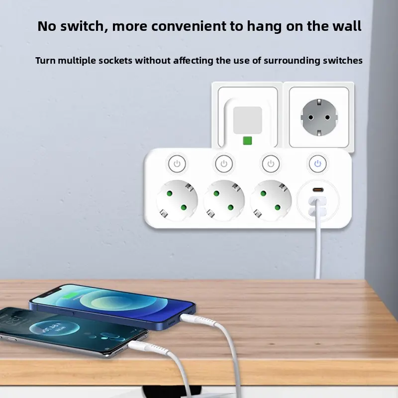 European Standard Multifunctional Usb+Type-C With Night Lamp Socket Black And White Household Anti Electricity Multi Hole Socket