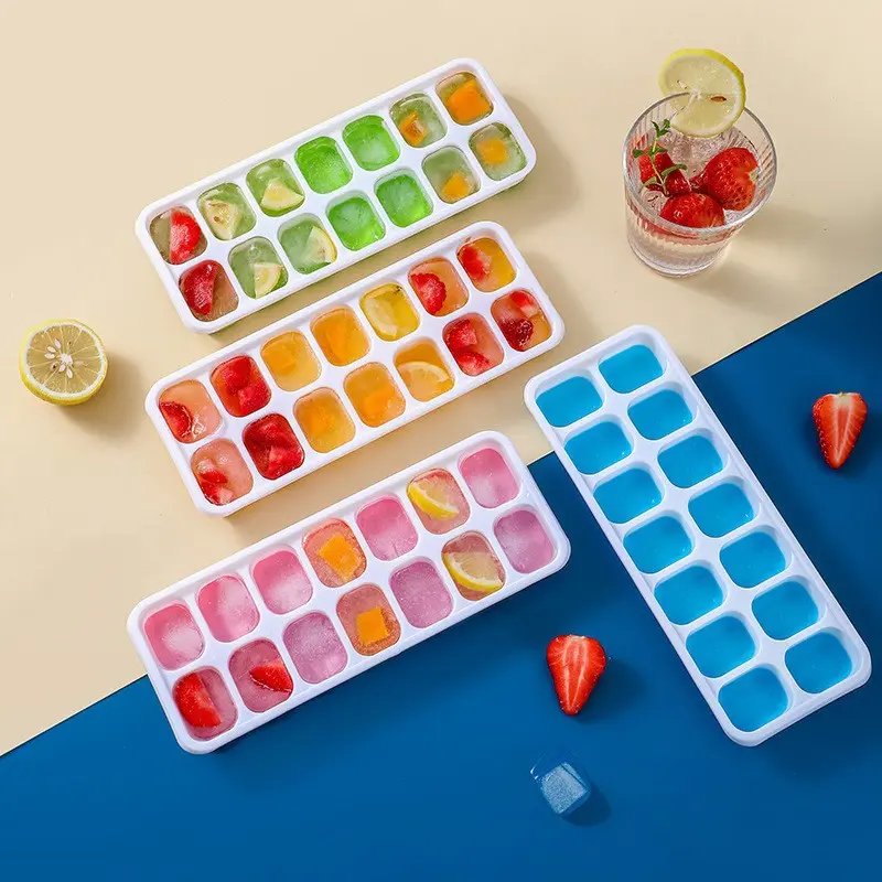 14Grid Silicone Ice Cube Tray with Removable Lid Ice Cube Mold DIY Homemade Popsicle Mold for Cocktail Freezer Kitchen Bar Tools