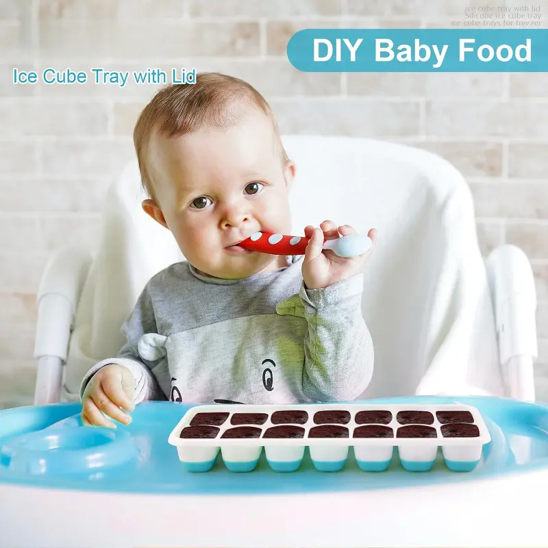 14Grid Silicone Ice Cube Tray with Removable Lid Ice Cube Mold DIY Homemade Popsicle Mold for Cocktail Freezer Kitchen Bar Tools