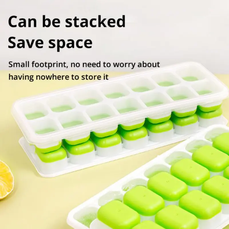 14Grid Silicone Ice Cube Tray with Removable Lid Ice Cube Mold DIY Homemade Popsicle Mold for Cocktail Freezer Kitchen Bar Tools