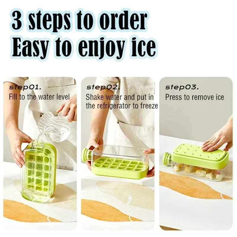 NO TOUCH Ice Cube Water Bottle Ice Cube Mold Press Ice Maker With Lid Food Grade Ice-Making Ice-Kettle With Straw Silicone