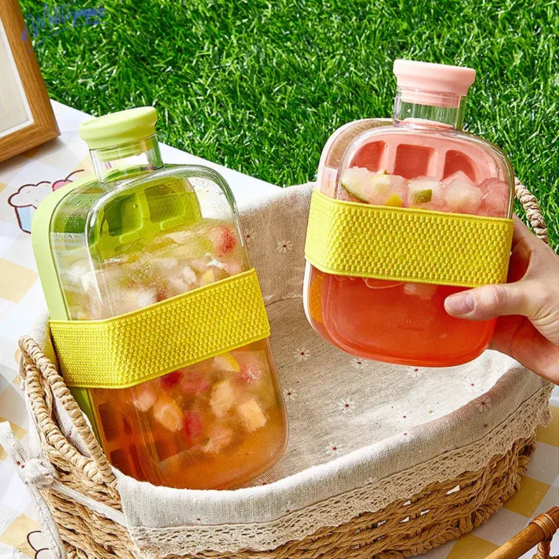NO TOUCH Ice Cube Water Bottle Ice Cube Mold Press Ice Maker With Lid Food Grade Ice-Making Ice-Kettle With Straw Silicone