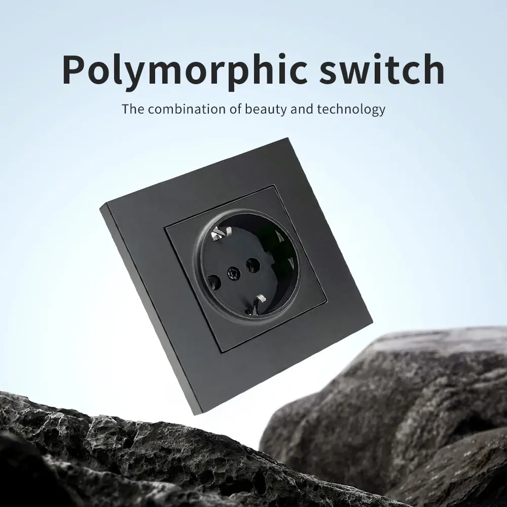 NEW Black Paint AC With Ground Plugs Socket Wall Embedded Power Sockets Flame Retardant Electrical Outlets 250V 250V