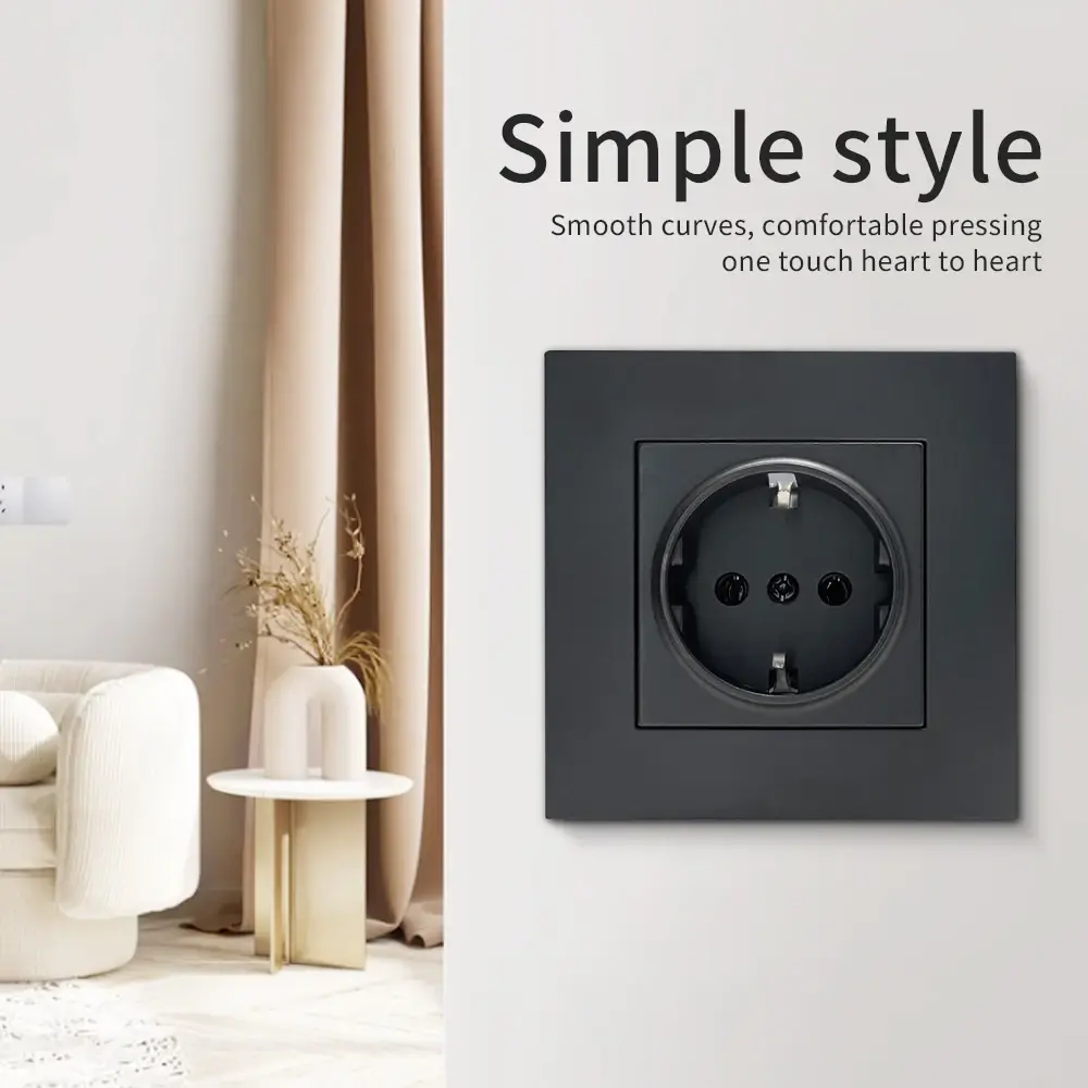 NEW Black Paint AC With Ground Plugs Socket Wall Embedded Power Sockets Flame Retardant Electrical Outlets 250V 250V
