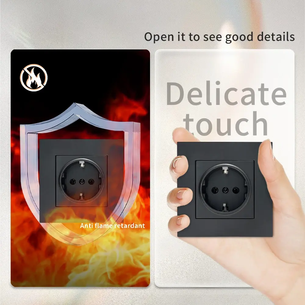 NEW Black Paint AC With Ground Plugs Socket Wall Embedded Power Sockets Flame Retardant Electrical Outlets 250V 250V