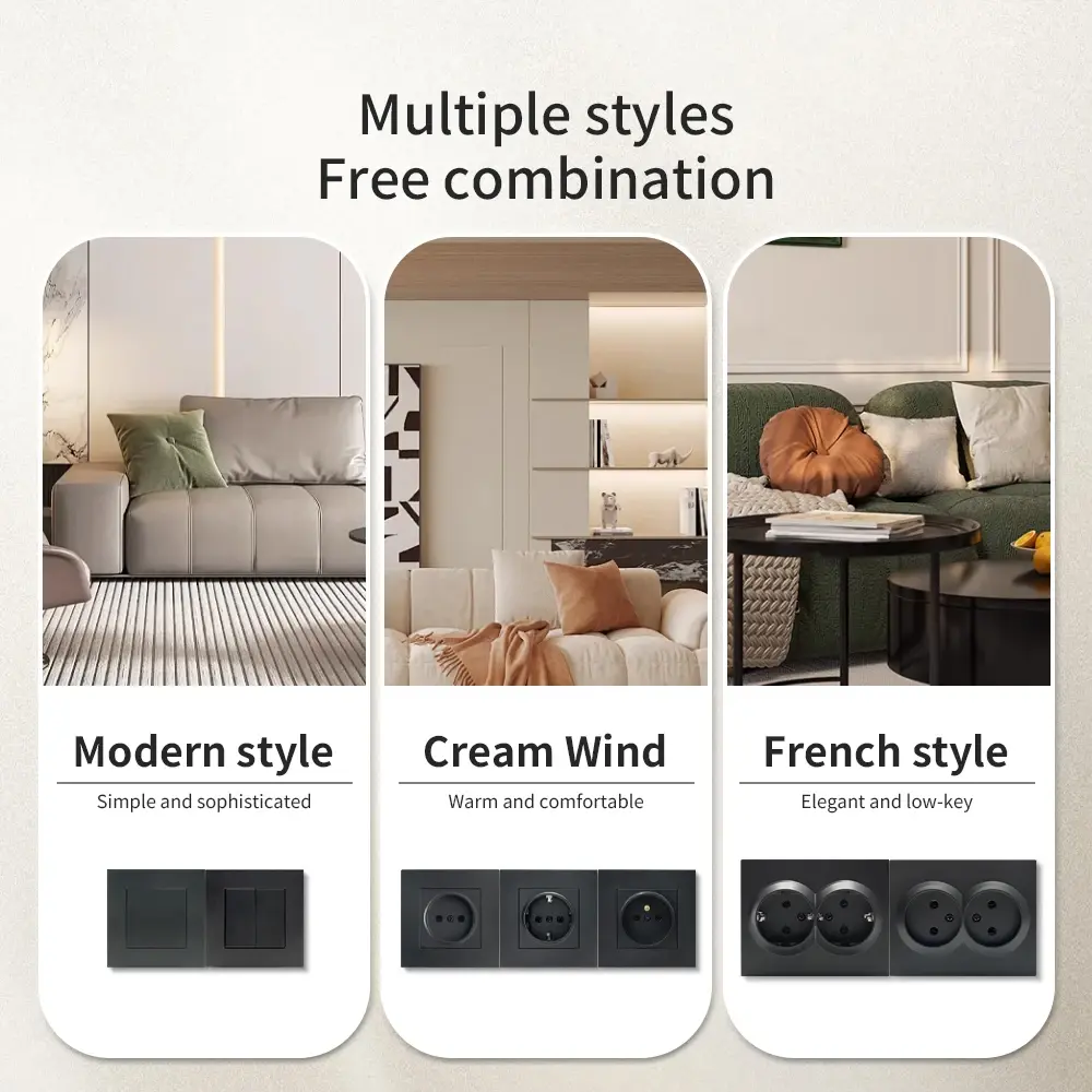NEW Black Paint AC With Ground Plugs Socket Wall Embedded Power Sockets Flame Retardant Electrical Outlets 250V 250V