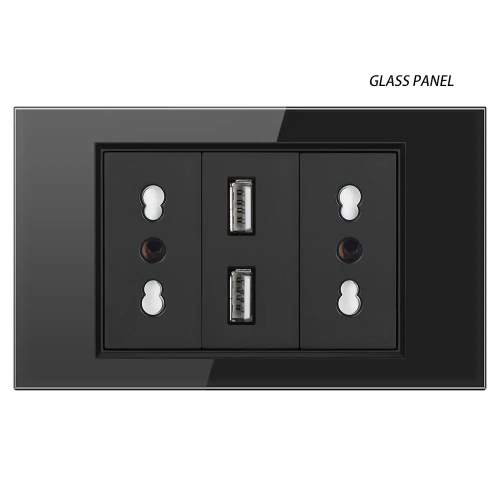 Italy Switch Wall Sockets USB Type-C Chile Plug 16A Chilean Outlets Italian EU Power Socket Tempered Glass Panel Home Office