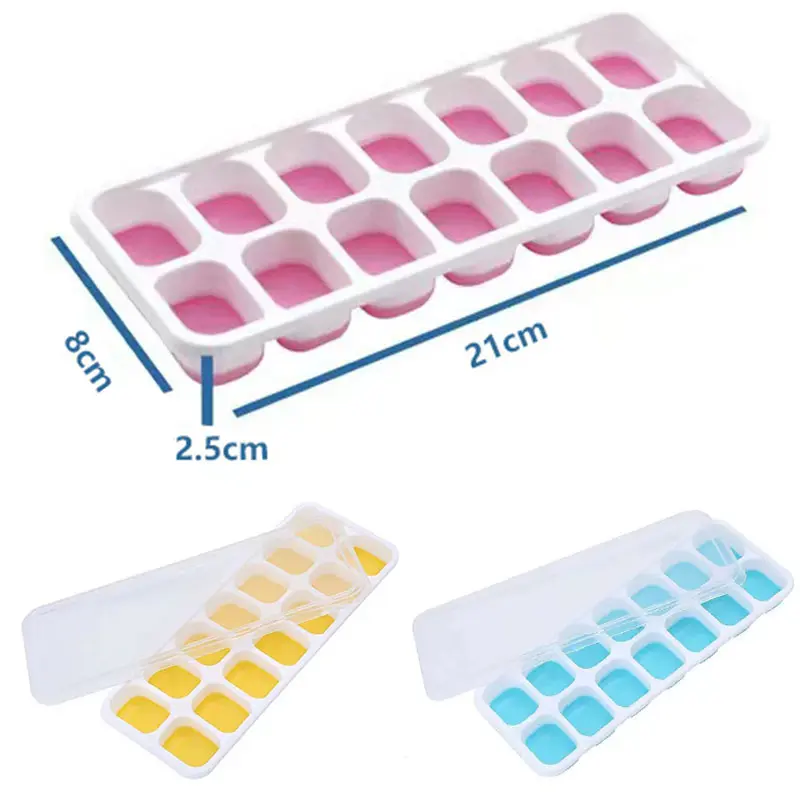 14 Grids Ice Cube Tray Mold Silicone Square Ice Mould With Lid Ice Cube Maker Durable Kitchen Bar Pub DIY Wine Ice Blocks Maker
