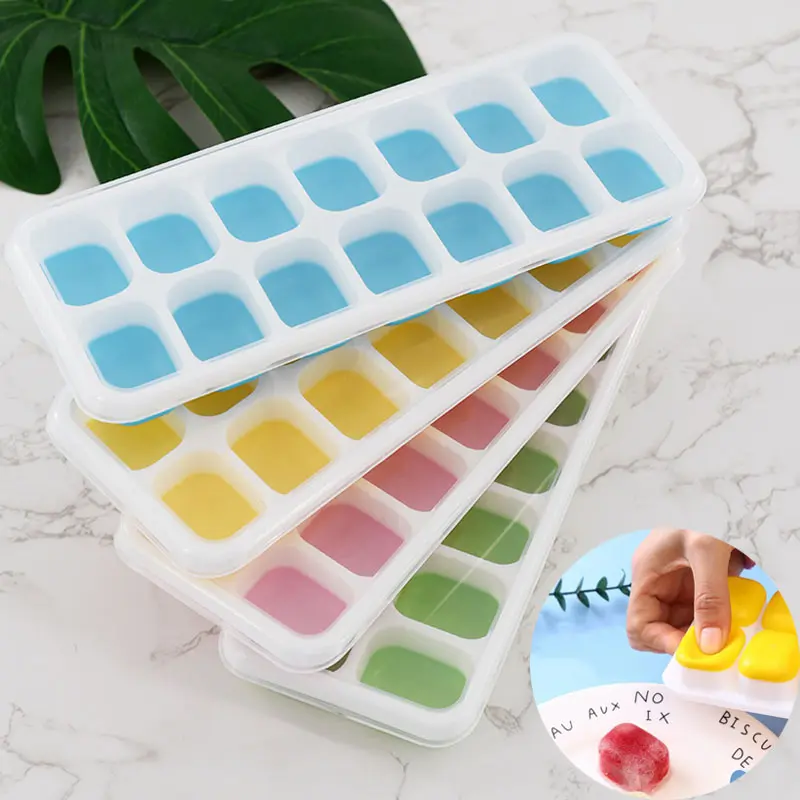 14 Grids Ice Cube Tray Mold Silicone Square Ice Mould With Lid Ice Cube Maker Durable Kitchen Bar Pub DIY Wine Ice Blocks Maker