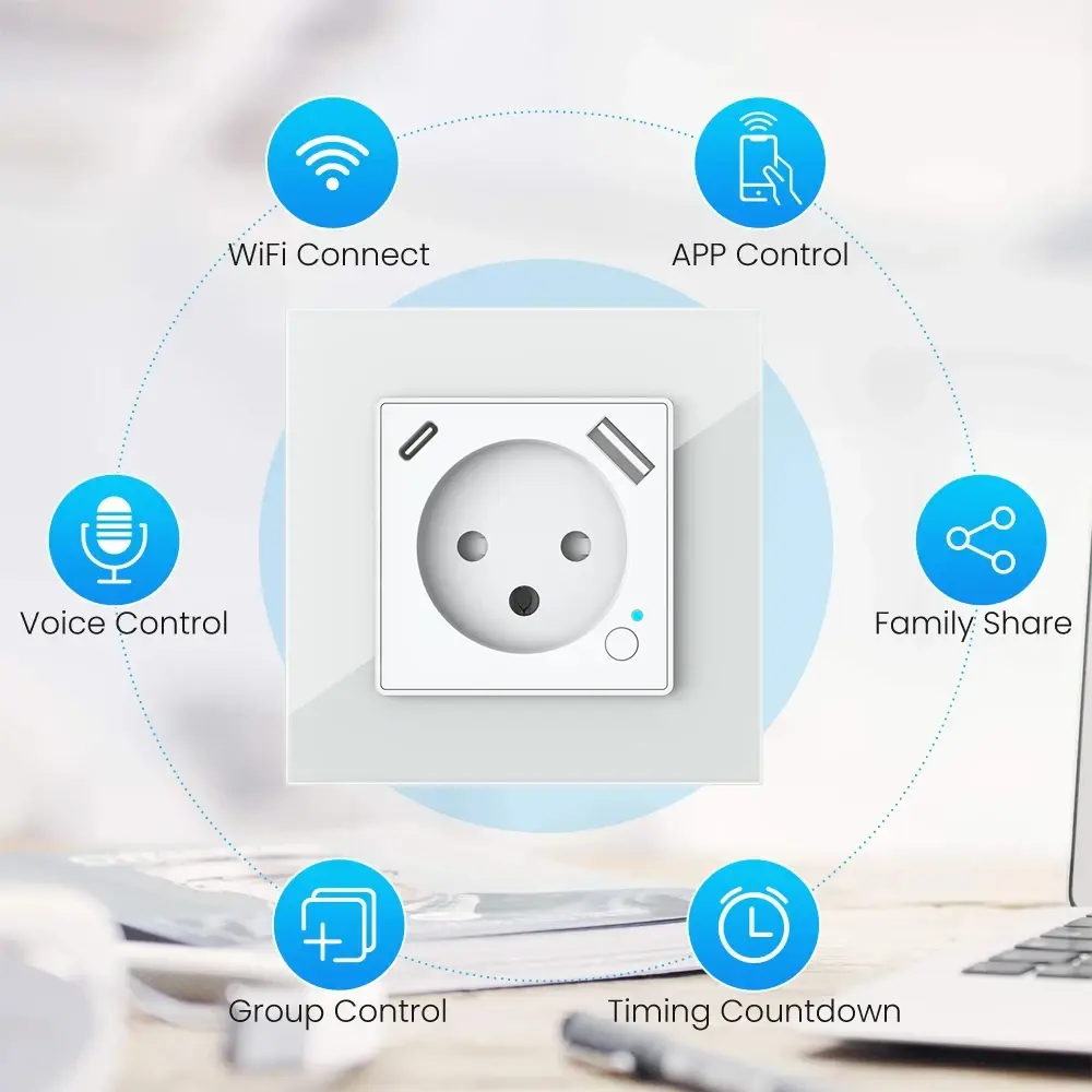 Shawader WiFi Tuya Smart Israel Wall Socket EU Standard Power Outlet PD 20W Type-C Charge Port For Iphone With Alexa Google Home