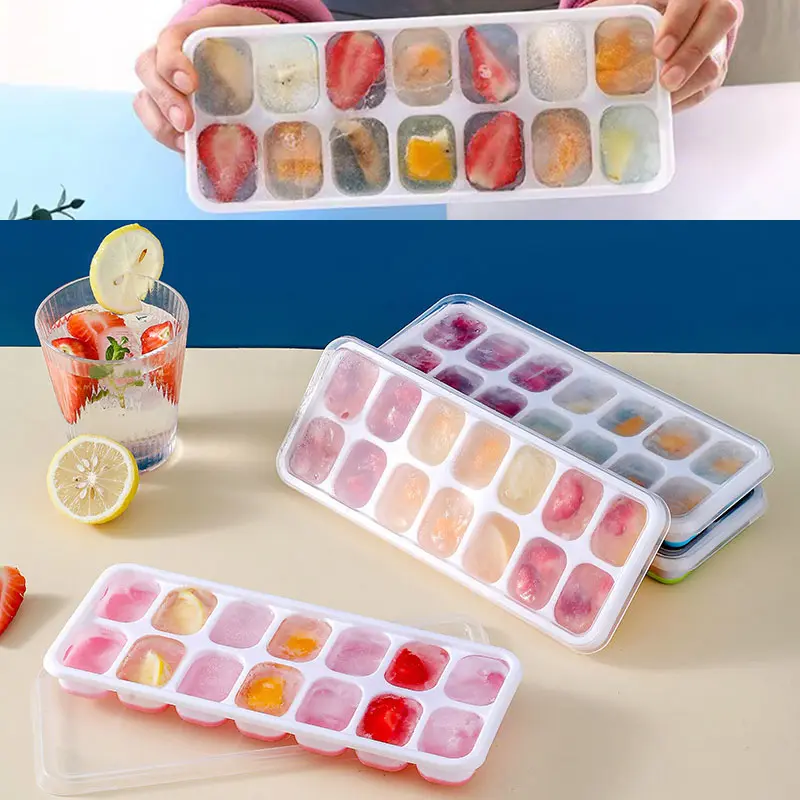 14 Grids Ice Cube Tray Mold Silicone Square Ice Mould With Lid Ice Cube Maker Durable Kitchen Bar Pub DIY Wine Ice Blocks Maker