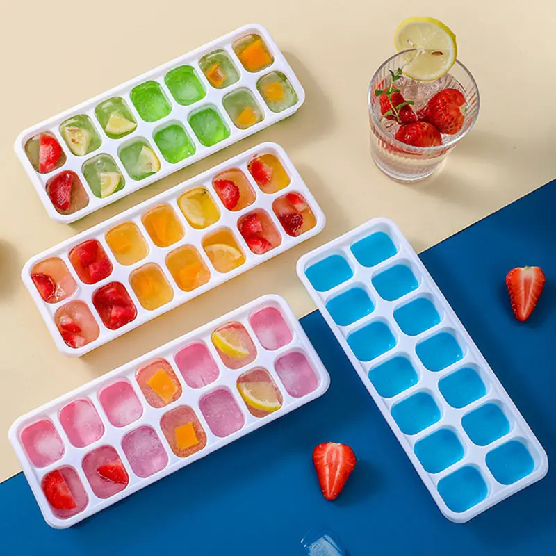 14 Grids Ice Cube Tray Mold Silicone Square Ice Mould With Lid Ice Cube Maker Durable Kitchen Bar Pub DIY Wine Ice Blocks Maker