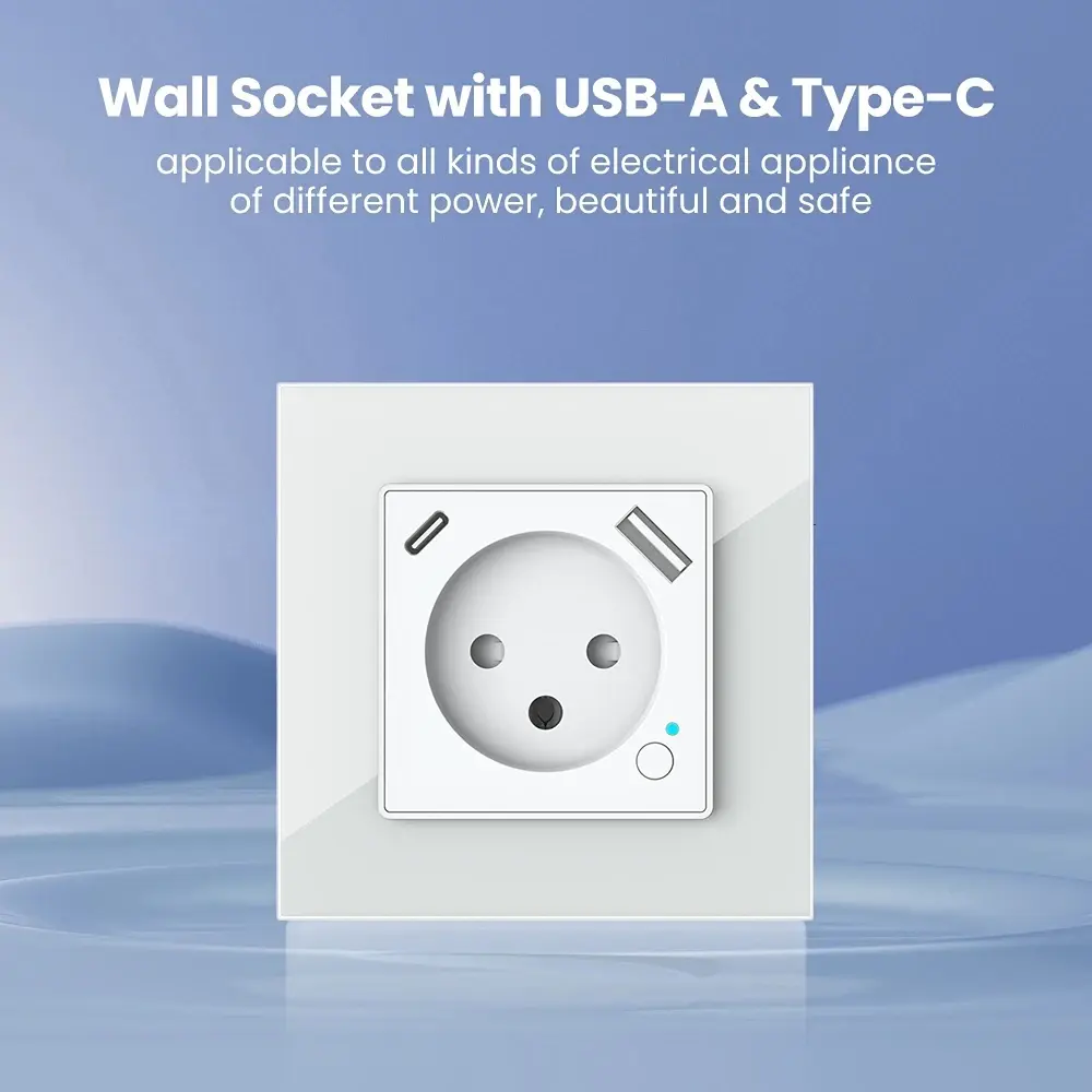 Shawader WiFi Tuya Smart Israel Wall Socket EU Standard Power Outlet PD 20W Type-C Charge Port For Iphone With Alexa Google Home