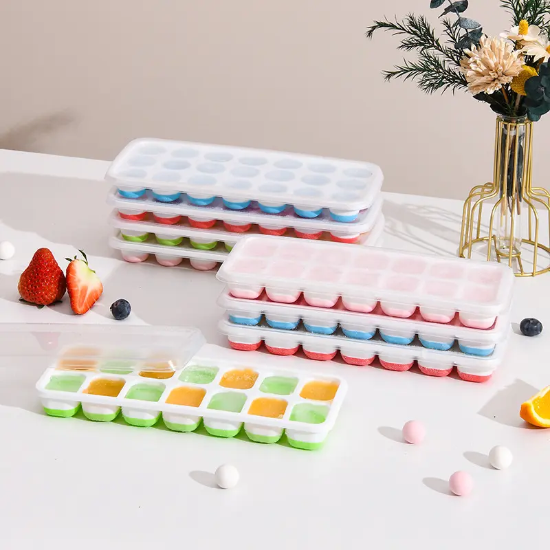 14 Grids Ice Cube Tray Mold Silicone Square Ice Mould With Lid Ice Cube Maker Durable Kitchen Bar Pub DIY Wine Ice Blocks Maker