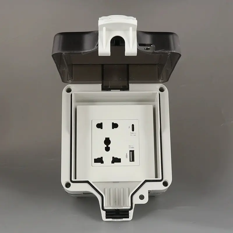 IP66 Waterproof Socket Universal UK Dual USB Outdoor Power Outlet,Kitchen And Bathroom Plug Adapter,Waterproof Rainproof Box