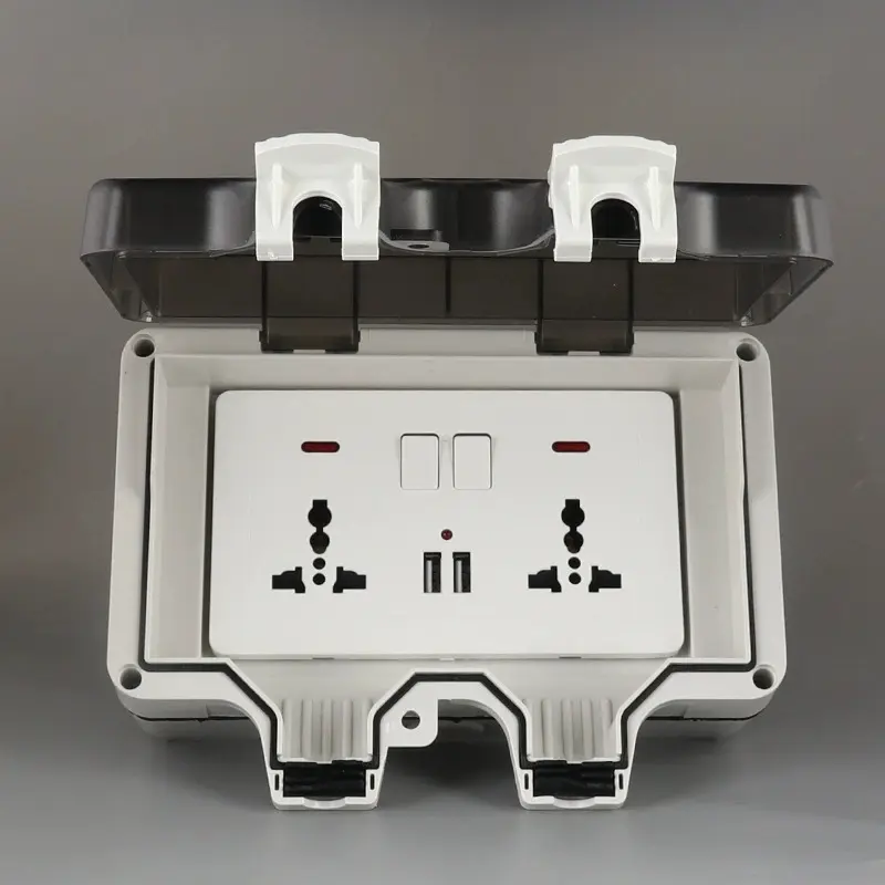 IP66 Waterproof Socket Universal UK Dual USB Outdoor Power Outlet,Kitchen And Bathroom Plug Adapter,Waterproof Rainproof Box