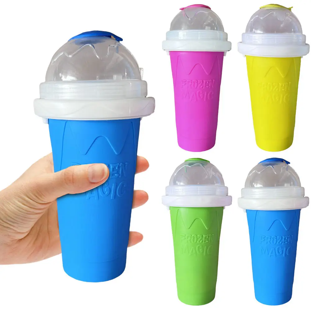 Portable Quickly Make Smoothie Cups Slushie Maker Cup with Lip Smoothies Juice Ice Cream Milkshake Squeeze Bottle Cooling Cup