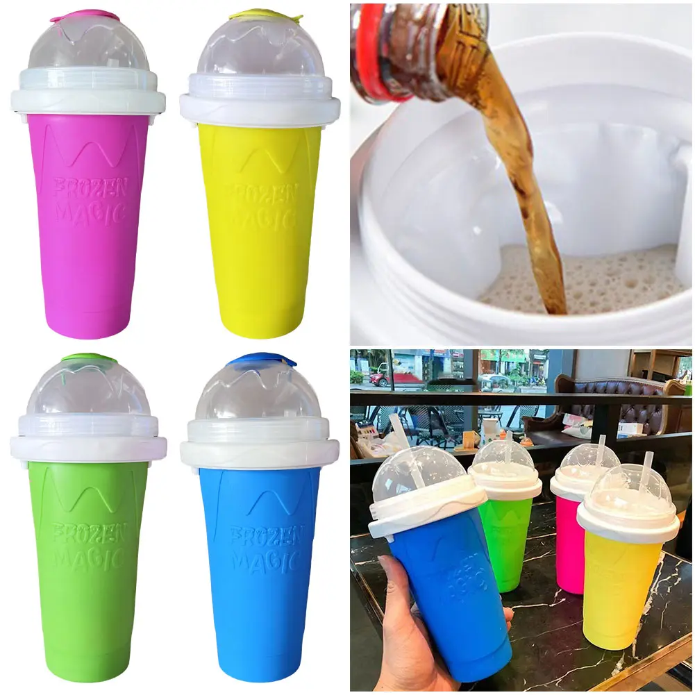 Portable Quickly Make Smoothie Cups Slushie Maker Cup with Lip Smoothies Juice Ice Cream Milkshake Squeeze Bottle Cooling Cup