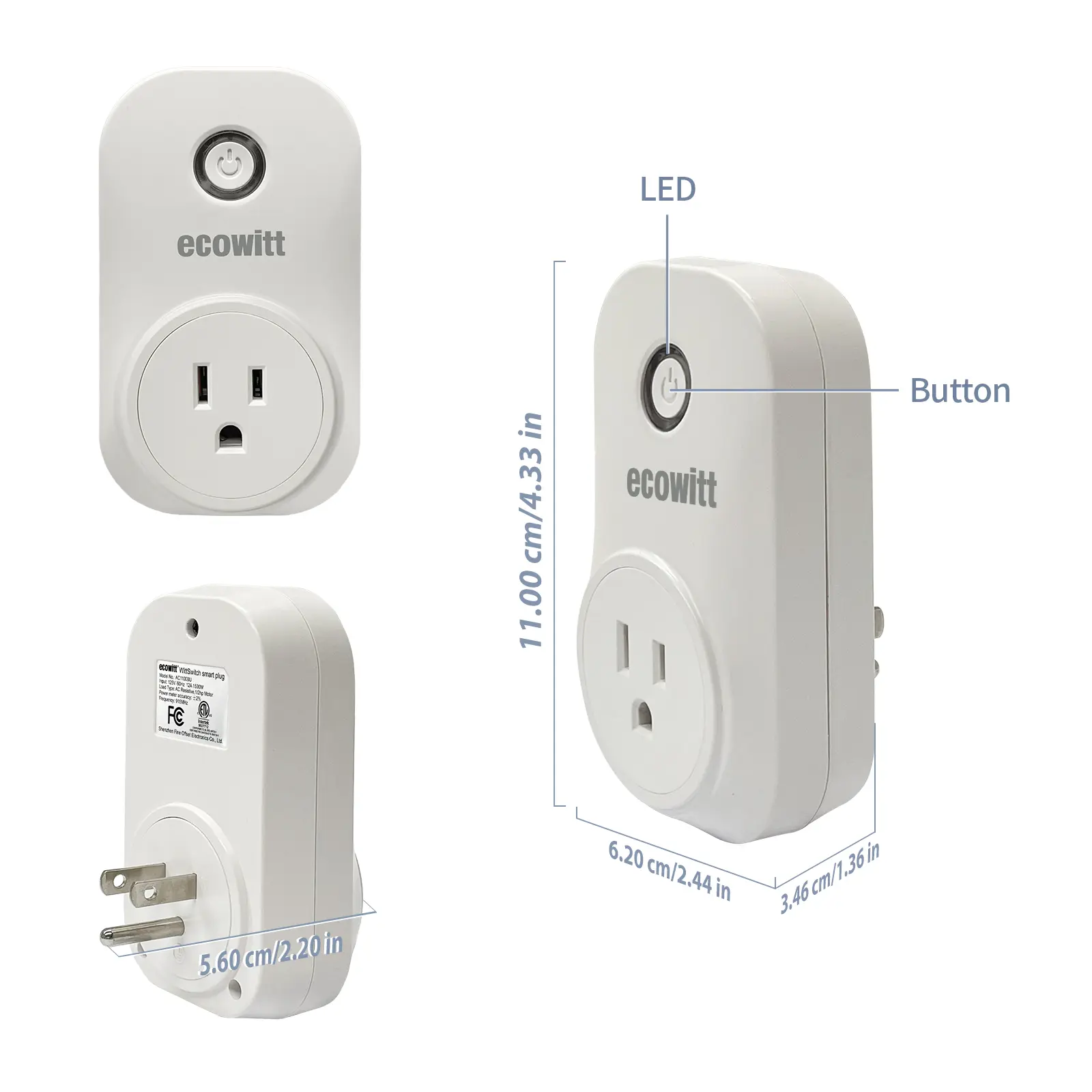 Ecowitt AC1100 IoT Smart Plug Smart Home WiFi Outlet Works with Ecowitt App, Hub Required, Remote Control Smart Living