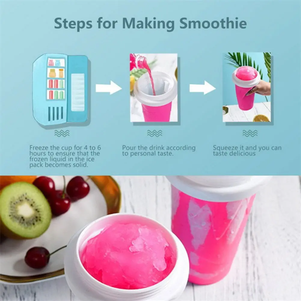 Portable Quickly Make Smoothie Cups Slushie Maker Cup with Lip Smoothies Juice Ice Cream Milkshake Squeeze Bottle Cooling Cup