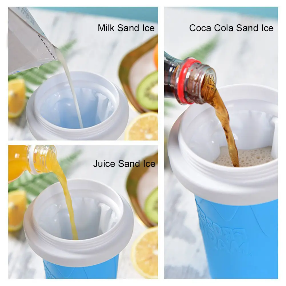 Portable Quickly Make Smoothie Cups Slushie Maker Cup with Lip Smoothies Juice Ice Cream Milkshake Squeeze Bottle Cooling Cup