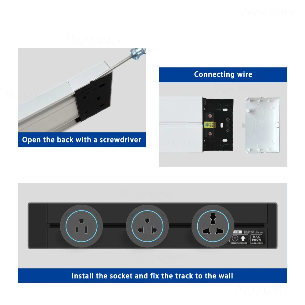 Power Track Socket Kitchen Wall Outlet,EU FR US UK Universal Standard Home Romovable Adapter Plug With USB Type-c Gray White