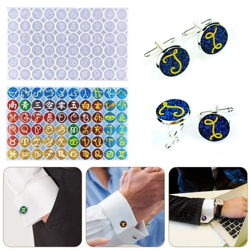 E21F Cufflinks Cuff Button Silicone Mold Tray Round Symbol Hanging Pendant Ornament Epoxy Resin Casting Mould DIY