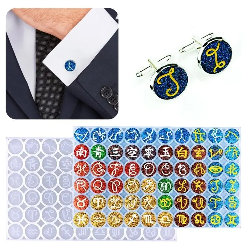 E21F Cufflinks Cuff Button Silicone Mold Tray Round Symbol Hanging Pendant Ornament Epoxy Resin Casting Mould DIY