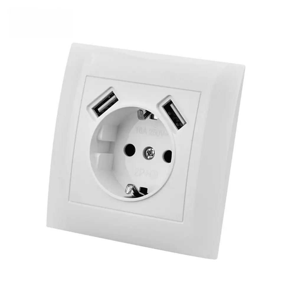 NEWWhite European standard socket (without grounding) with grounding function USB port. Flame-retardant paint plastic material