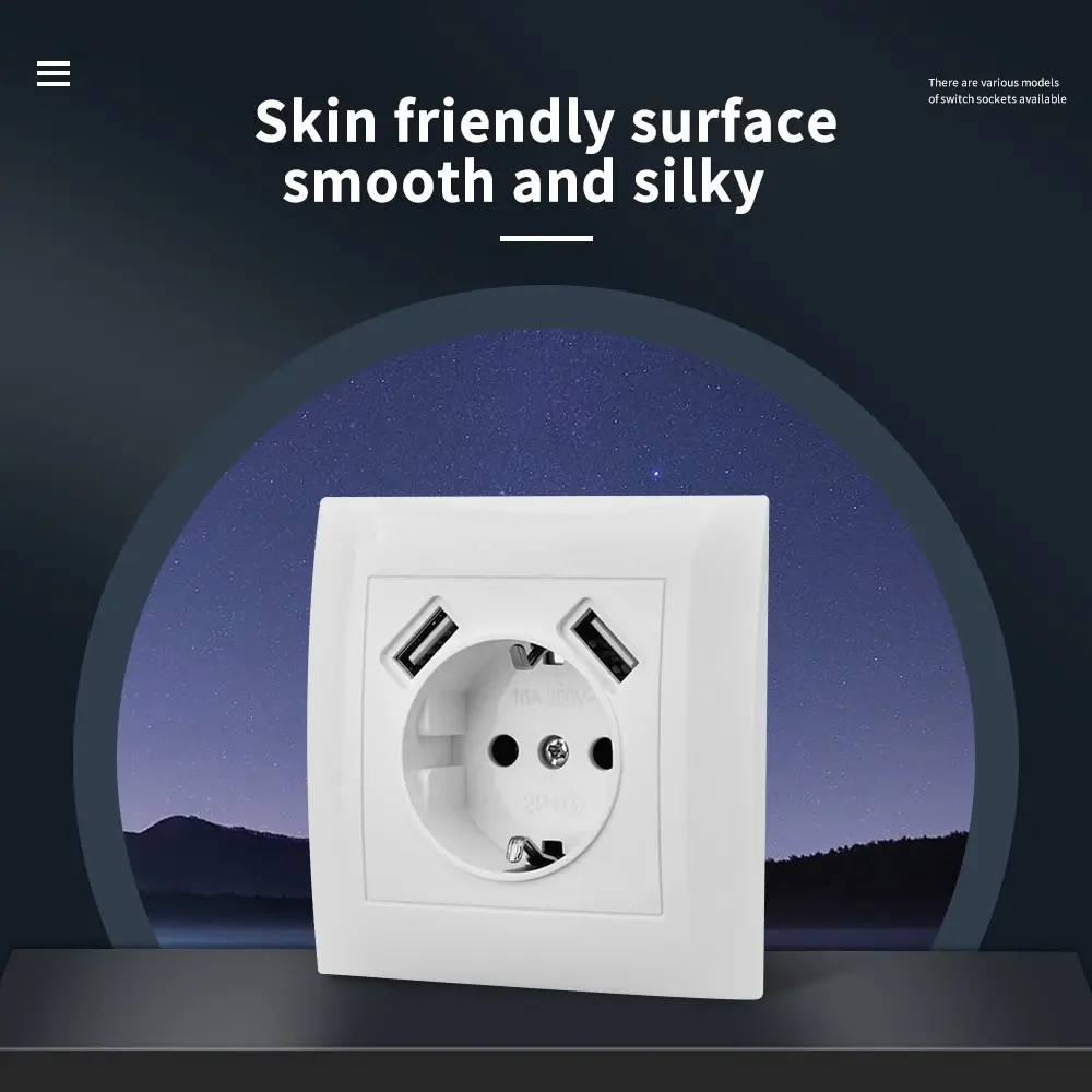 NEWWhite European standard socket (without grounding) with grounding function USB port. Flame-retardant paint plastic material