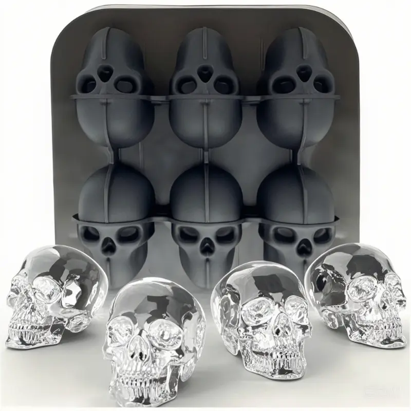 Skull Ice Ball Mold Silicone 3D Flexible Cube Trays BPA Free Ice Trays for Freezer Horror Skull Head Cocktail Ice Ball Maker