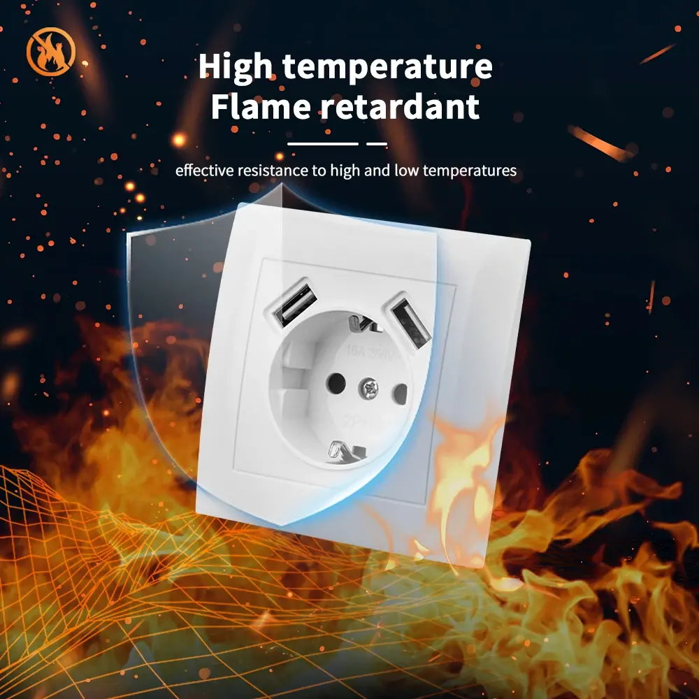 NEWWhite European standard socket (without grounding) with grounding function USB port. Flame-retardant paint plastic material