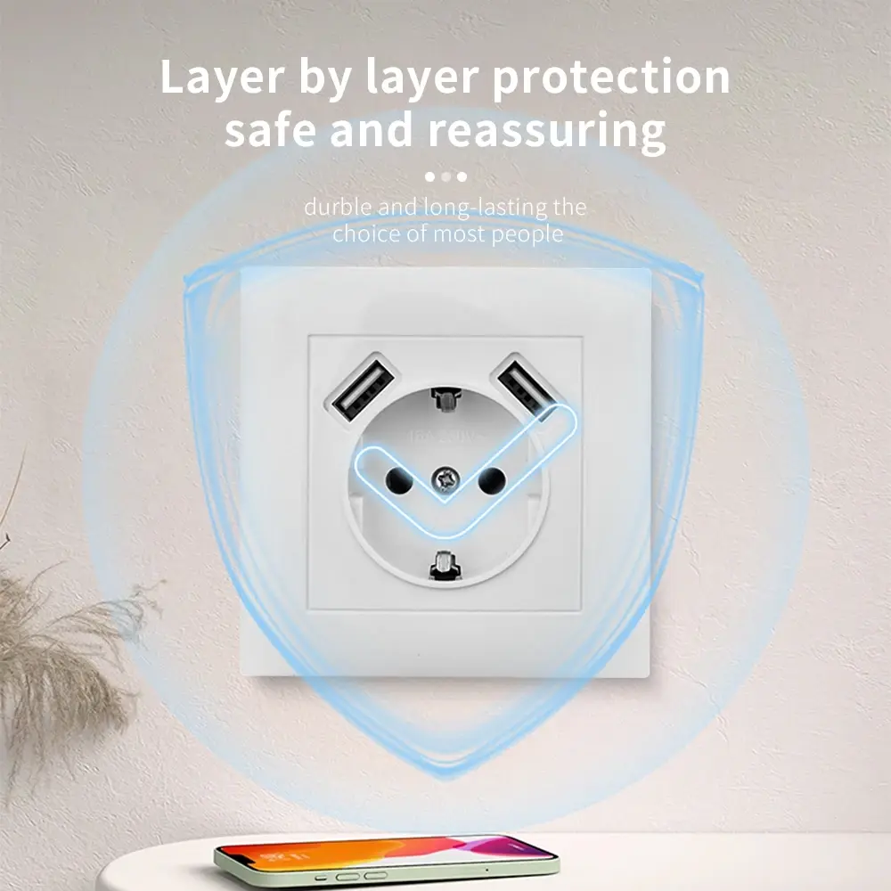 NEWWhite European standard socket (without grounding) with grounding function USB port. Flame-retardant paint plastic material