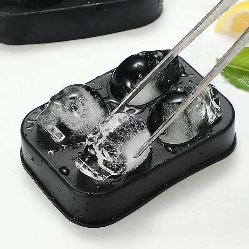 Skull Ice Ball Mold Silicone 3D Flexible Cube Trays BPA Free Ice Trays for Freezer Horror Skull Head Cocktail Ice Ball Maker
