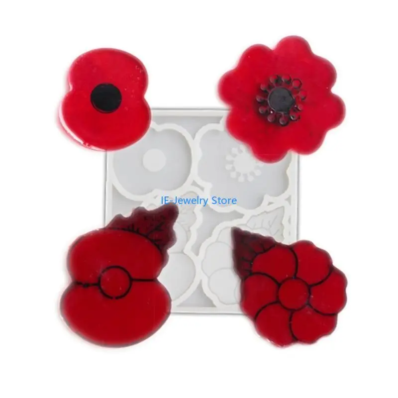 W8KF Silicone Poppys Flower Mould High Temperature Safe Mold Jewelry Making Supplies