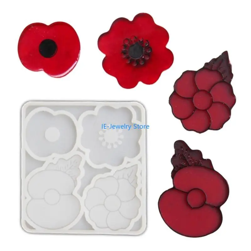 W8KF Silicone Poppys Flower Mould High Temperature Safe Mold Jewelry Making Supplies