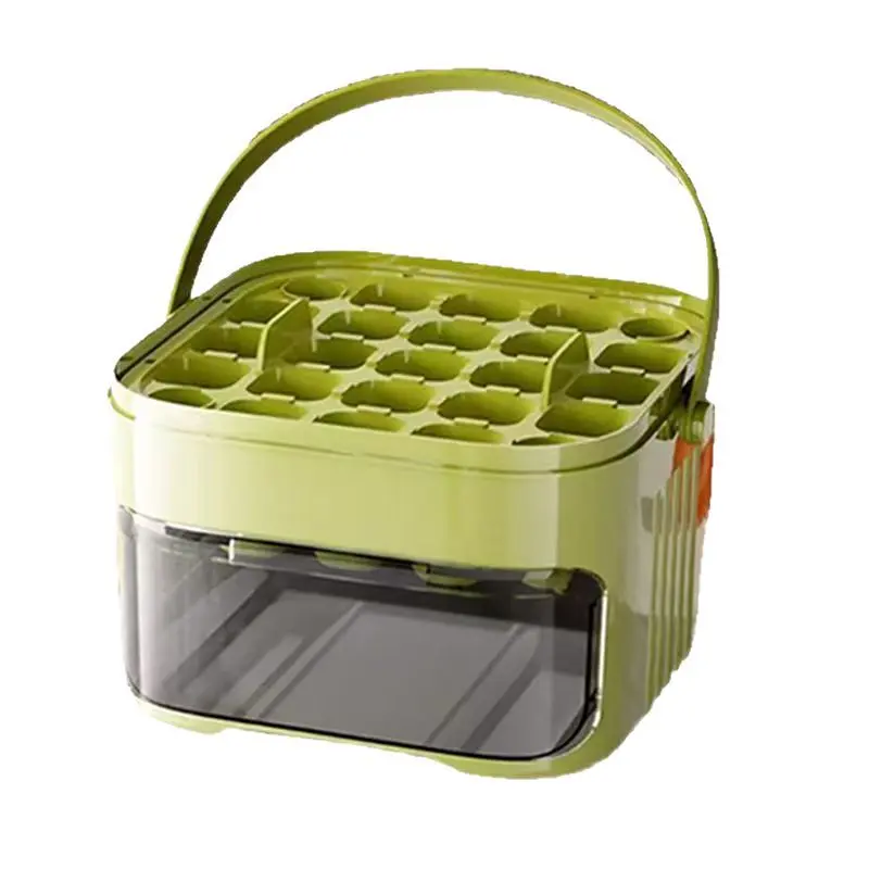 Compact Double Layer Ice Cube Tray with Lid and Bin, Pull-Out Ice Drawer with Portable Handle, Ice Maker with Easy Press Cap