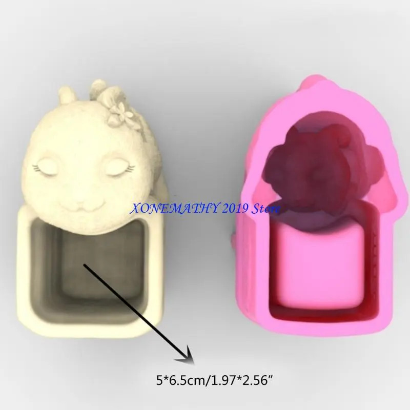 F42F Rabbit Pen Holder Pot Silicone Mold Planter Mold Decor Making Tool