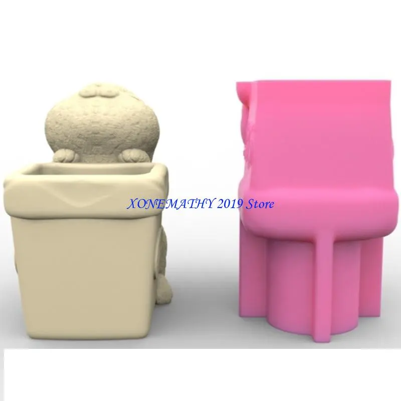 F42F Rabbit Pen Holder Pot Silicone Mold Planter Mold Decor Making Tool