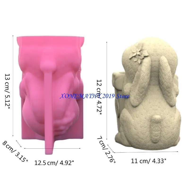 F42F Rabbit Pen Holder Pot Silicone Mold Planter Mold Decor Making Tool