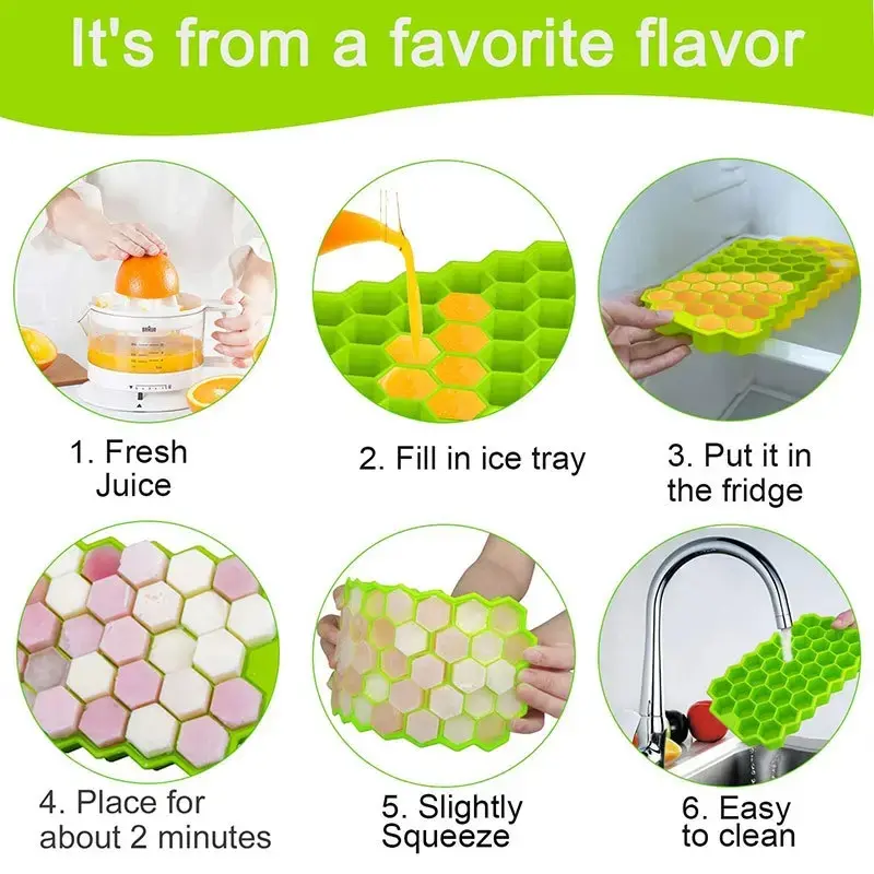 Silicone Ice Tray 37 Grids Hexagonal Ice Cube Mold With Cover Cellular Mesh Stackable DIY Ice Mold Reusable Food Grade Kitchen