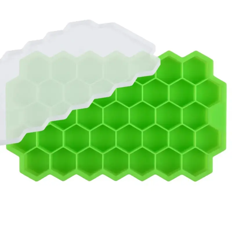 Silicone Ice Tray 37 Grids Hexagonal Ice Cube Mold With Cover Cellular Mesh Stackable DIY Ice Mold Reusable Food Grade Kitchen