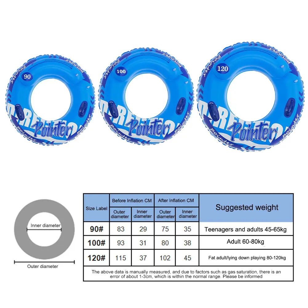 Thickened Swim Ring Tube Float Inflatable Swimming Ring with Handle Swimming Circle Inflatable Float Water Park Tube Kids Adults